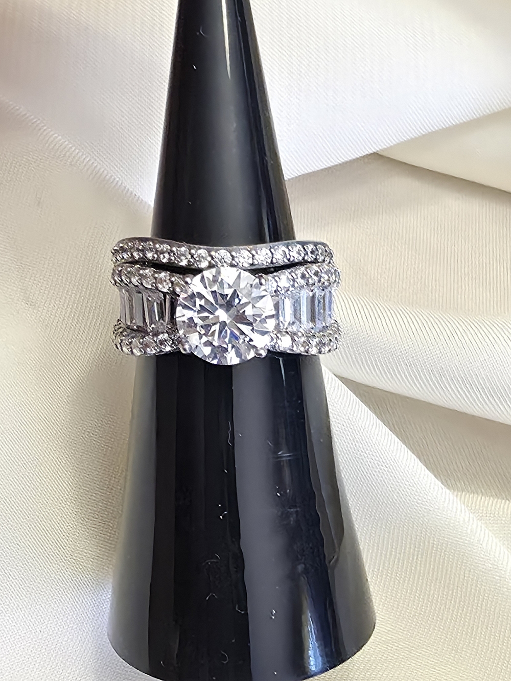 Simulated White Diamond, Silvertone Set Of Two Rings Size 5